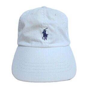 Polo Ralph Lauren Hat Leather Strap Back Casual Cream Off White Blue Logo